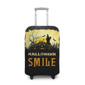 Чехол для чемодана 3D с принтом Smile в Санкт-Петербурге, 86% полиэфир, 14% спандекс | двустороннее нанесение принта, прорези для ручек и колес | halloween | замок | летучая мышь | луна | праздник | привидение | тыква | хэллоуин