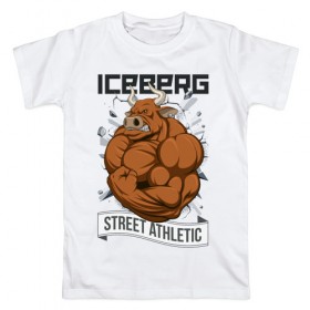 Мужская футболка хлопок с принтом Bull 2 | Iceberg в Санкт-Петербурге, 100% хлопок | прямой крой, круглый вырез горловины, длина до линии бедер, слегка спущенное плечо. | 