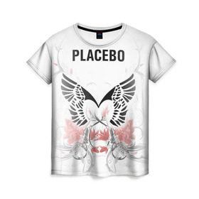Женская футболка 3D с принтом Placebo в Санкт-Петербурге, 100% полиэфир ( синтетическое хлопкоподобное полотно) | прямой крой, круглый вырез горловины, длина до линии бедер | lacebo |  брайан молко | альтернатива. | пласибо | плацебо | плэйсебо | плэсибо | рок