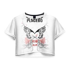 Женская футболка 3D укороченная с принтом Placebo в Санкт-Петербурге, 100% полиэстер | круглая горловина, длина футболки до линии талии, рукава с отворотами | lacebo |  брайан молко | альтернатива. | пласибо | плацебо | плэйсебо | плэсибо | рок