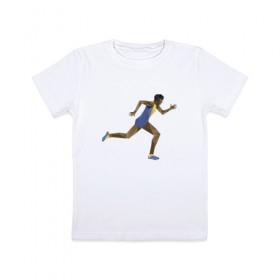 Детская футболка хлопок с принтом Бегун 2 в Санкт-Петербурге, 100% хлопок | круглый вырез горловины, полуприлегающий силуэт, длина до линии бедер | Тематика изображения на принте: атлетика | бег | бегун | геометрия | полигонал