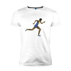 Мужская футболка премиум с принтом Бегун 2 в Санкт-Петербурге, 92% хлопок, 8% лайкра | приталенный силуэт, круглый вырез ворота, длина до линии бедра, короткий рукав | атлетика | бег | бегун | геометрия | полигонал