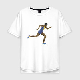 Мужская футболка хлопок Oversize с принтом Бегун 2 в Санкт-Петербурге, 100% хлопок | свободный крой, круглый ворот, “спинка” длиннее передней части | атлетика | бег | бегун | геометрия | полигонал