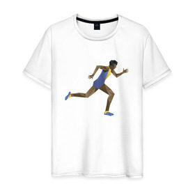 Мужская футболка хлопок с принтом Бегун 2 в Санкт-Петербурге, 100% хлопок | прямой крой, круглый вырез горловины, длина до линии бедер, слегка спущенное плечо. | атлетика | бег | бегун | геометрия | полигонал