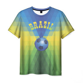 Мужская футболка 3D с принтом Бразилия в Санкт-Петербурге, 100% полиэфир | прямой крой, круглый вырез горловины, длина до линии бедер | бразилия | геометрия | игра | кубок | мяч | полигональный | спорт | футбол