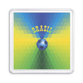 Магнит 55*55 с принтом Бразилия в Санкт-Петербурге, Пластик | Размер: 65*65 мм; Размер печати: 55*55 мм | бразилия | геометрия | игра | кубок | мяч | полигональный | спорт | футбол
