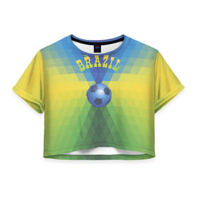 Женская футболка 3D укороченная с принтом Бразилия в Санкт-Петербурге, 100% полиэстер | круглая горловина, длина футболки до линии талии, рукава с отворотами | бразилия | геометрия | игра | кубок | мяч | полигональный | спорт | футбол