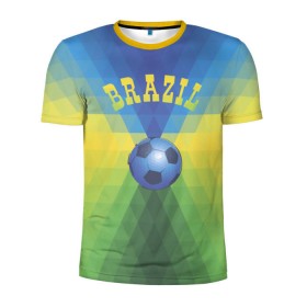 Мужская футболка 3D спортивная с принтом Бразилия в Санкт-Петербурге, 100% полиэстер с улучшенными характеристиками | приталенный силуэт, круглая горловина, широкие плечи, сужается к линии бедра | бразилия | геометрия | игра | кубок | мяч | полигональный | спорт | футбол