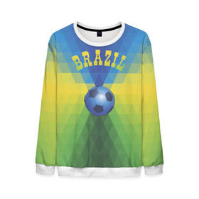 Мужской свитшот 3D с принтом Бразилия в Санкт-Петербурге, 100% полиэстер с мягким внутренним слоем | круглый вырез горловины, мягкая резинка на манжетах и поясе, свободная посадка по фигуре | бразилия | геометрия | игра | кубок | мяч | полигональный | спорт | футбол