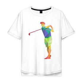 Мужская футболка хлопок Oversize с принтом Гольфист в Санкт-Петербурге, 100% хлопок | свободный крой, круглый ворот, “спинка” длиннее передней части | геометрия | гольф | клюшка | мяч | полигонал