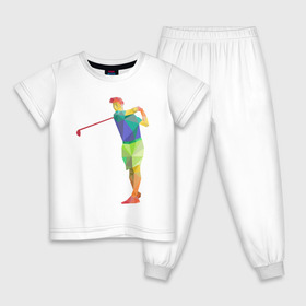 Детская пижама хлопок с принтом Гольфист в Санкт-Петербурге, 100% хлопок |  брюки и футболка прямого кроя, без карманов, на брюках мягкая резинка на поясе и по низу штанин
 | геометрия | гольф | клюшка | мяч | полигонал