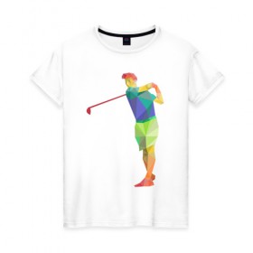 Женская футболка хлопок с принтом Гольфист в Санкт-Петербурге, 100% хлопок | прямой крой, круглый вырез горловины, длина до линии бедер, слегка спущенное плечо | геометрия | гольф | клюшка | мяч | полигонал