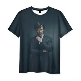 Мужская футболка 3D с принтом Шерлок 2017 в Санкт-Петербурге, 100% полиэфир | прямой крой, круглый вырез горловины, длина до линии бедер | holmes | sherlock | бенедикт | камбербатч | холмс | шерлок