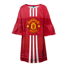 Детское платье 3D с принтом Manchester United в Санкт-Петербурге, 100% полиэстер | прямой силуэт, чуть расширенный к низу. Круглая горловина, на рукавах — воланы | manchester | old | trafford | united | манчестер | юнайтед
