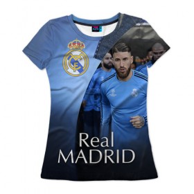 Женская футболка 3D с принтом Real Madrid в Санкт-Петербурге, 100% полиэфир ( синтетическое хлопкоподобное полотно) | прямой крой, круглый вырез горловины, длина до линии бедер | real madrid