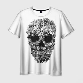 Мужская футболка 3D с принтом Череп в Санкт-Петербурге, 100% полиэфир | прямой крой, круглый вырез горловины, длина до линии бедер | скелет. скилет | ужас | хеллоуин | череп. кости | черепушка | черно белый