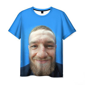 Мужская футболка 3D с принтом Mcgregor smile в Санкт-Петербурге, 100% полиэфир | прямой крой, круглый вырез горловины, длина до линии бедер | Тематика изображения на принте: conor | macgregor | макгрегор