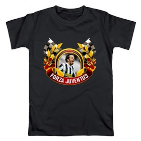 Мужская футболка хлопок с принтом Forza Juventus в Санкт-Петербурге, 100% хлопок | прямой крой, круглый вырез горловины, длина до линии бедер, слегка спущенное плечо. | forza | juventus | футбол