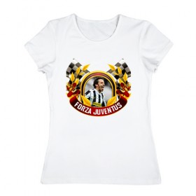 Женская футболка хлопок с принтом Forza Juventus в Санкт-Петербурге, 100% хлопок | прямой крой, круглый вырез горловины, длина до линии бедер, слегка спущенное плечо | forza | juventus | футбол