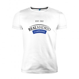 Мужская футболка премиум с принтом realmadrid в Санкт-Петербурге, 92% хлопок, 8% лайкра | приталенный силуэт, круглый вырез ворота, длина до линии бедра, короткий рукав | 