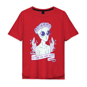Мужская футболка хлопок Oversize с принтом cute alien в Санкт-Петербурге, 100% хлопок | свободный крой, круглый ворот, “спинка” длиннее передней части | Тематика изображения на принте: 