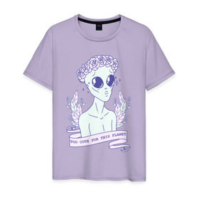 Мужская футболка хлопок с принтом cute alien в Санкт-Петербурге, 100% хлопок | прямой крой, круглый вырез горловины, длина до линии бедер, слегка спущенное плечо. | 