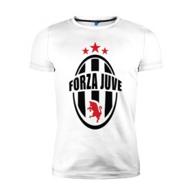 Мужская футболка премиум с принтом Forza Juventus в Санкт-Петербурге, 92% хлопок, 8% лайкра | приталенный силуэт, круглый вырез ворота, длина до линии бедра, короткий рукав | forza | juventus | футбол