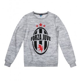 Женский свитшот хлопок с принтом Forza Juventus в Санкт-Петербурге, 100% хлопок | прямой крой, круглый вырез, на манжетах и по низу широкая трикотажная резинка  | forza | juventus | футбол