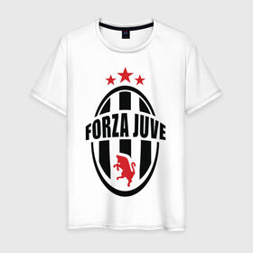 Мужская футболка хлопок с принтом Forza Juventus в Санкт-Петербурге, 100% хлопок | прямой крой, круглый вырез горловины, длина до линии бедер, слегка спущенное плечо. | forza | juventus | футбол