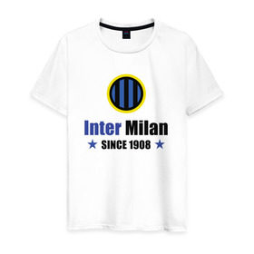 Мужская футболка хлопок с принтом Inter Milan в Санкт-Петербурге, 100% хлопок | прямой крой, круглый вырез горловины, длина до линии бедер, слегка спущенное плечо. | 