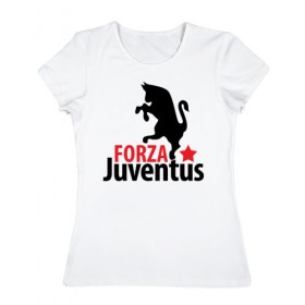 Женская футболка хлопок с принтом Forza Juventus в Санкт-Петербурге, 100% хлопок | прямой крой, круглый вырез горловины, длина до линии бедер, слегка спущенное плечо | juventus | ювентус