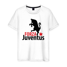 Мужская футболка хлопок с принтом Forza Juventus в Санкт-Петербурге, 100% хлопок | прямой крой, круглый вырез горловины, длина до линии бедер, слегка спущенное плечо. | juventus | ювентус