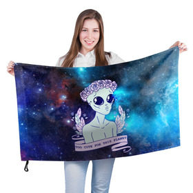 Флаг 3D с принтом cute alien в Санкт-Петербурге, 100% полиэстер | плотность ткани — 95 г/м2, размер — 67 х 109 см. Принт наносится с одной стороны | alien. нло | cosmos | cute | sky | tmblr | tumbler | инопланетянин | космос | мило