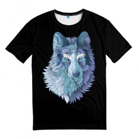 Мужская футболка 3D с принтом Седой волк в Санкт-Петербурге, 100% полиэфир | прямой крой, круглый вырез горловины, длина до линии бедер | Тематика изображения на принте: взгляд | волк | животные | лес | охота | природа | хищник