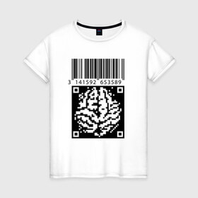 Женская футболка хлопок с принтом QR brain code в Санкт-Петербурге, 100% хлопок | прямой крой, круглый вырез горловины, длина до линии бедер, слегка спущенное плечо | code | qr | математика | пи | штрихкод