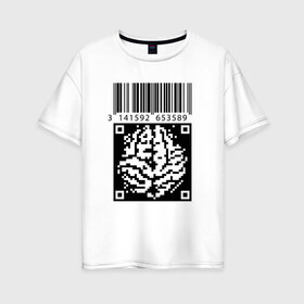 Женская футболка хлопок Oversize с принтом QR brain code в Санкт-Петербурге, 100% хлопок | свободный крой, круглый ворот, спущенный рукав, длина до линии бедер
 | code | qr | математика | пи | штрихкод