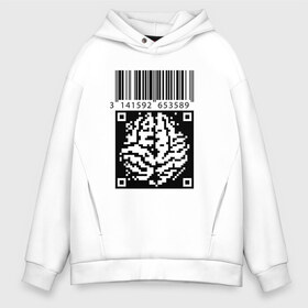 Мужское худи Oversize хлопок с принтом QR brain code в Санкт-Петербурге, френч-терри — 70% хлопок, 30% полиэстер. Мягкий теплый начес внутри —100% хлопок | боковые карманы, эластичные манжеты и нижняя кромка, капюшон на магнитной кнопке | code | qr | математика | пи | штрихкод