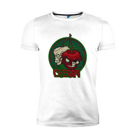 Мужская футболка премиум с принтом ЗомбиВишня в Санкт-Петербурге, 92% хлопок, 8% лайкра | приталенный силуэт, круглый вырез ворота, длина до линии бедра, короткий рукав | арт | веган | вишня | зомби | мультик | овощи | хэллоуин | череп