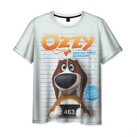 Мужская футболка 3D с принтом Ozzy в Санкт-Петербурге, 100% полиэфир | прямой крой, круглый вырез горловины, длина до линии бедер | Тематика изображения на принте: dog | fast furry | бигль | большой собачий побег | мартин | мультфильм | оззи | побег | свободу разношерстным | собака