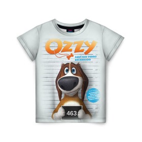 Детская футболка 3D с принтом Ozzy в Санкт-Петербурге, 100% гипоаллергенный полиэфир | прямой крой, круглый вырез горловины, длина до линии бедер, чуть спущенное плечо, ткань немного тянется | dog | fast furry | бигль | большой собачий побег | мартин | мультфильм | оззи | побег | свободу разношерстным | собака