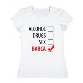 Женская футболка хлопок с принтом Barcelona в Санкт-Петербурге, 100% хлопок | прямой крой, круглый вырез горловины, длина до линии бедер, слегка спущенное плечо | барселона