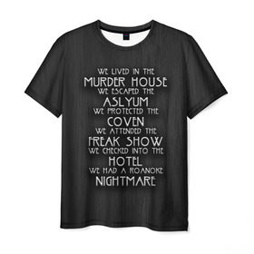 Мужская футболка 3D с принтом Американская история ужасов в Санкт-Петербурге, 100% полиэфир | прямой крой, круглый вырез горловины, длина до линии бедер | horror | американская история ужасов | асалум | отель | роанок | сериалы | ужасы | фрик шоу