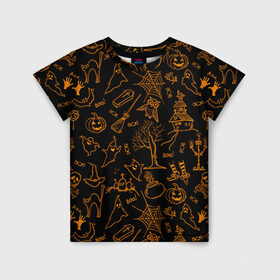Детская футболка 3D с принтом Хэллуин 3 в Санкт-Петербурге, 100% гипоаллергенный полиэфир | прямой крой, круглый вырез горловины, длина до линии бедер, чуть спущенное плечо, ткань немного тянется | 31 октября | halloween | паутина | привидения | теги: хелоуин | хеллоуин | черепа