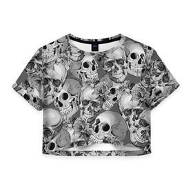 Женская футболка 3D укороченная с принтом Хэллуин 8 в Санкт-Петербурге, 100% полиэстер | круглая горловина, длина футболки до линии талии, рукава с отворотами | 31 октября | halloween | паутина | привидения | теги: хелоуин | хеллоуин | черепа