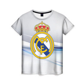 Женская футболка 3D с принтом Реал Мадрид в Санкт-Петербурге, 100% полиэфир ( синтетическое хлопкоподобное полотно) | прямой крой, круглый вырез горловины, длина до линии бедер | real madrid | испания | португалия