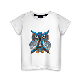 Детская футболка хлопок с принтом Сова этно в Санкт-Петербурге, 100% хлопок | круглый вырез горловины, полуприлегающий силуэт, длина до линии бедер | африка | животные | птица | сова | трайбл | фауна | этно