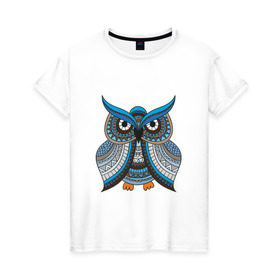 Женская футболка хлопок с принтом Сова этно в Санкт-Петербурге, 100% хлопок | прямой крой, круглый вырез горловины, длина до линии бедер, слегка спущенное плечо | африка | животные | птица | сова | трайбл | фауна | этно