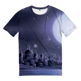 Мужская футболка 3D с принтом Сказочное королевство в Санкт-Петербурге, 100% полиэфир | прямой крой, круглый вырез горловины, длина до линии бедер | луна | новинки | ночь | популярное | сказка
