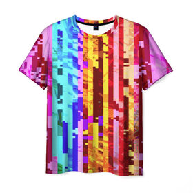 Мужская футболка 3D с принтом Пиксилизация в Санкт-Петербурге, 100% полиэфир | прямой крой, круглый вырез горловины, длина до линии бедер | полосы | разноцветный | яркий