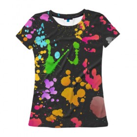 Женская футболка 3D с принтом Игра красок в Санкт-Петербурге, 100% полиэфир ( синтетическое хлопкоподобное полотно) | прямой крой, круглый вырез горловины, длина до линии бедер | Тематика изображения на принте: кляксы | пятна | разноцветный | яркий